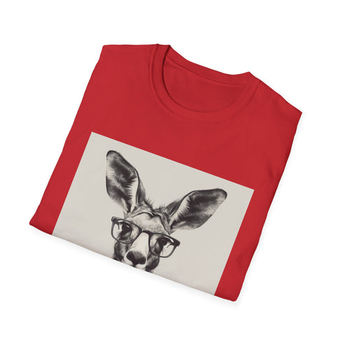 Charcoal DTG T-shirt featuring hipster kangaroo with book pouch design