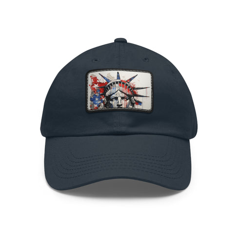 Patriotic American flag baseball cap with unique line drawing splash design.