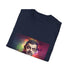 Vibrant charcoal cotton T-shirt featuring colorful Rowan Atkinson-inspired comedy design