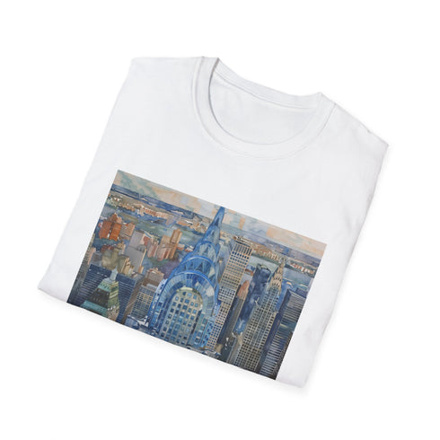 Charcoal watercolor T-shirt featuring Chrysler Building Art Deco skyline in regular fit