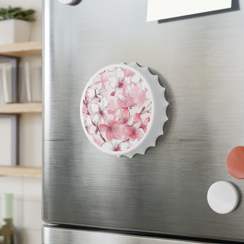 Cherry Blossom Bliss Bottle Opener, White Kitchen Accessory Magnet Sticker