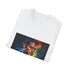 Neon watercolor graphic cotton T-shirt with heroic aura in charcoal size S