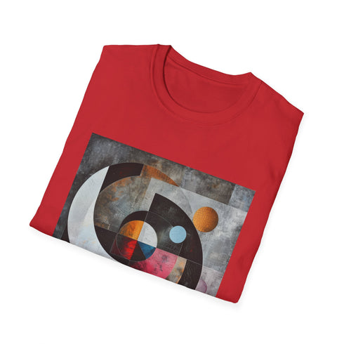 Charcoal cotton T-shirt featuring abstract geometric pattern with crew neck style