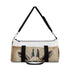 Llama hipster duffel bag with quirky glasses design, small size.
