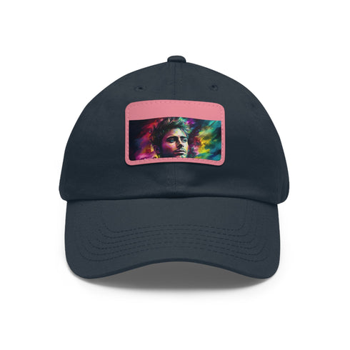 Vibrant watercolor baseball cap with light brown rectangle patch.
