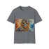 Charcoal cotton crew neck t-shirt with vibrant Chewbacca watercolor design