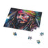Vibrant neon Jack Sparrow jigsaw puzzle with whimsical watercolor hues.