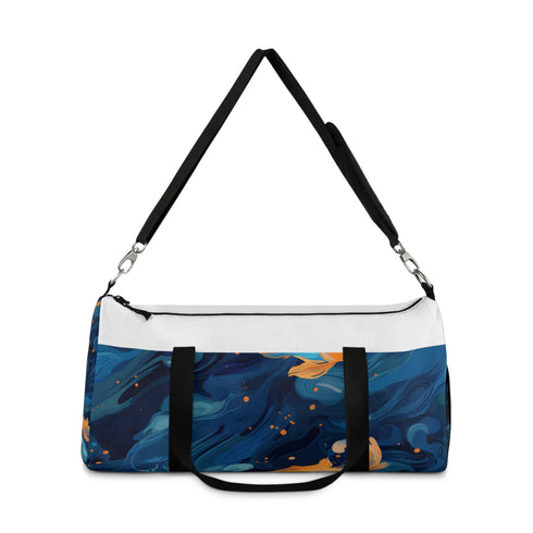 Orange Koi fish duffel bag with all-over print design.