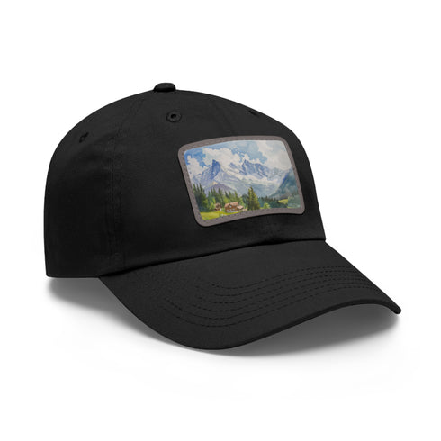 Swiss Alps watercolor cap in white with light brown patch.