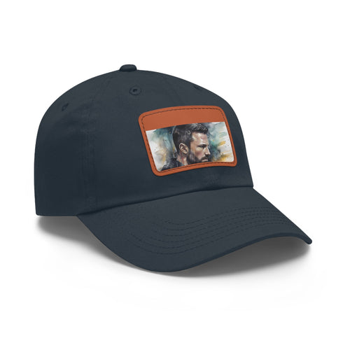 White baseball cap with unique Ben Affleck Batman watercolor design.