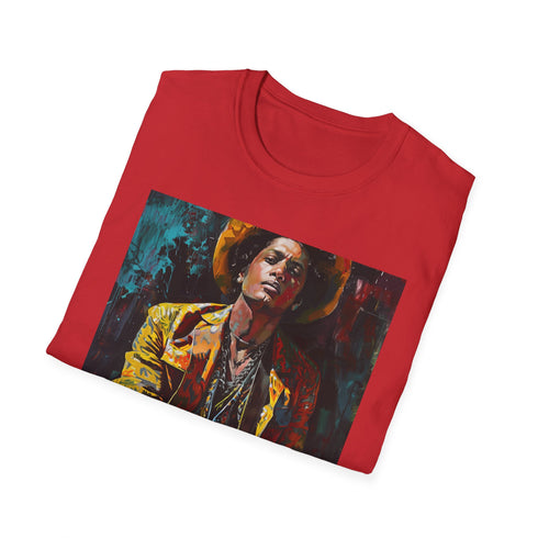 Bruno Mars portrait T-shirt in charcoal cotton crew neck design.