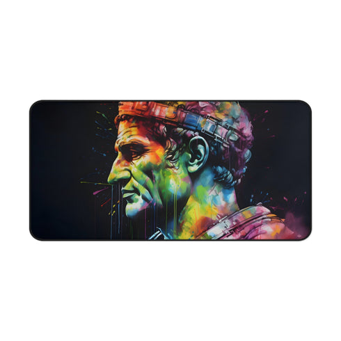 Vibrant Neon Caesar Watercolor Desk Mat - Bright workspace accessory for stylish and functional desk surface