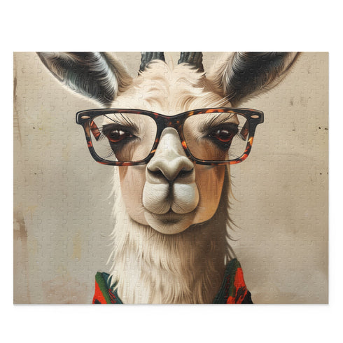 Stylish llama puzzle with trendy glasses design, 120 pieces.