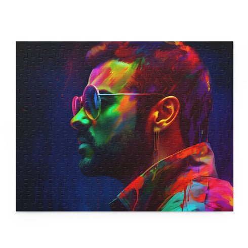 George Michael neon jigsaw puzzle, vibrant watercolor design, 10x8 inches, 120 pcs.