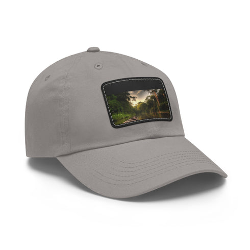 Amazon Adventure Baseball Cap in White with Light Brown Rectangle Patch.
