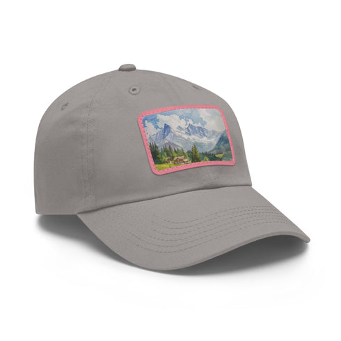 Swiss Alps watercolor cap with light brown patch, rectangle shape.