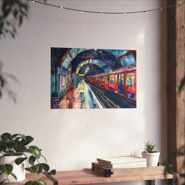 this poster makes a perfect gift for any season. Explore the rest of our shop for more unique designs. Thank you for visiting BenCPrints.
London Underground Map Poster featuring watercolor artwork of the iconic tube stations and red double-decker buses