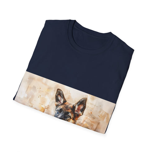 German Shepherd Watercolor Tee, Charcoal Cotton Crew Neck Regular Fit