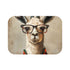 Hipster llama bath mat with glasses, 24" x 17" size.