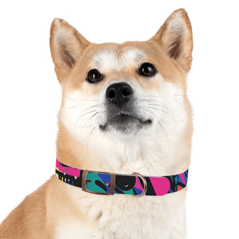 Neon graffiti dog collar in black onyx, M size urban chic.