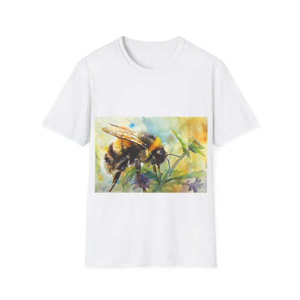 Vibrant charcoal watercolor bumblebee tee with crew neck cotton for summer