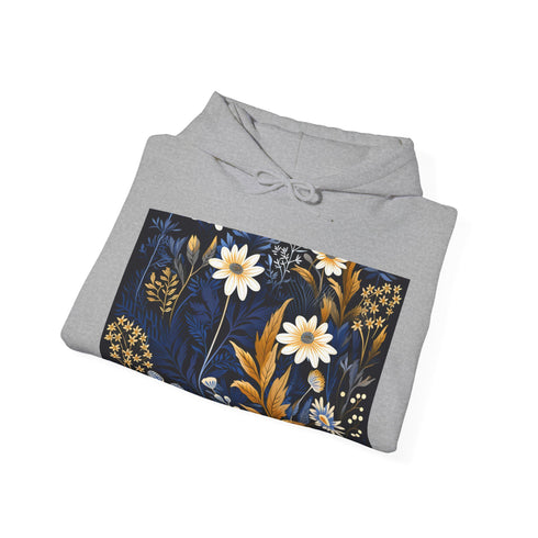 Vibrant Navy Wildflower Dreamscape Hoodie for Men and Women.