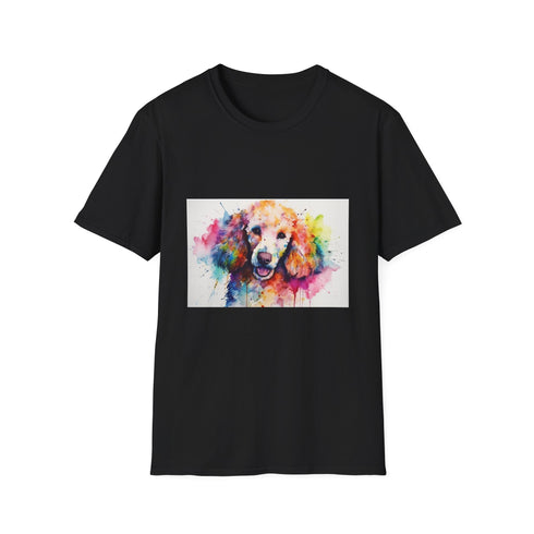 🐾 Poodle Charm: A Watercolor Journey of Curiosity and Companionship | T-Shirt | Create a list numbered 1 to 10 of relevant longtail keywords, Please add at the end of each longtail keyword the corresponidng group number, using at least once an item from each group of the table Group 1 and Group 2 and maximum 2 times any keyword from Group 3 and do not include # or @ symbols., without mentionning anything about the product price or dimensions | Prints with Passion