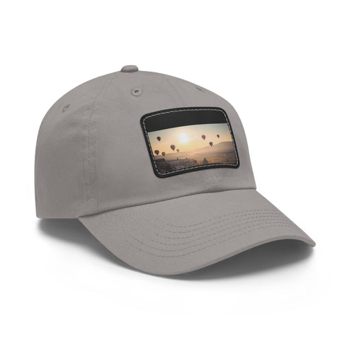 Cotton baseball cap with Cappadocia air balloon scenery, white/light brown patch.