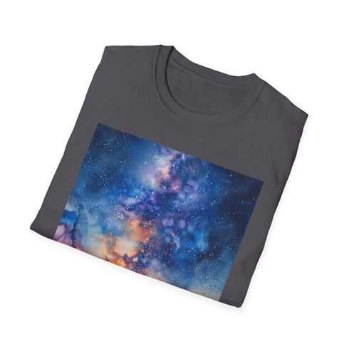 Charcoal cotton t-shirt featuring celestial Milky Way design with regular crew neck