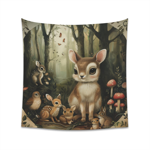 Forest Friends Tapestry: Whimsical Woodland Scene | High-Quality Material | Perfect Gift for Nature Lovers - Available in 34 x 40 or 57 x 57