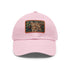 White baseball cap with cheetah print patch for a fierce look.