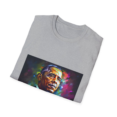 Watercolor neon Barack Obama on charcoal cotton crew neck T-shirt