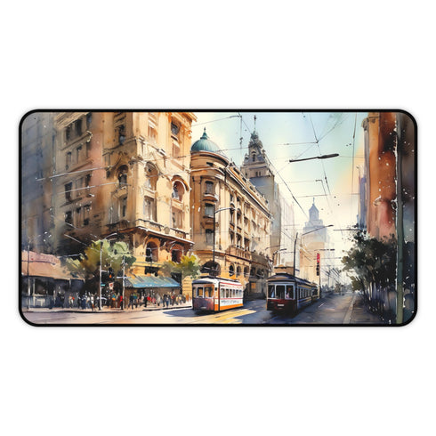Melbourne City skyline desk mat for stylish workspace protection