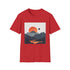 Charcoal cotton t-shirt with minimalist mountain sunrise graphic crew neck