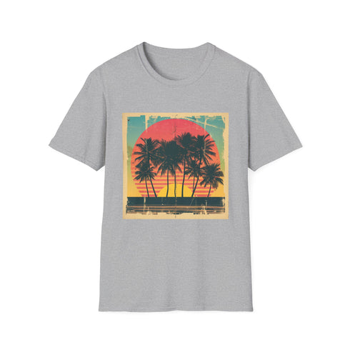 Retro sunset palm tree T-shirt in charcoal S.