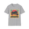 Retro sunset palm tree T-shirt in charcoal S.