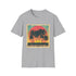 Retro sunset palm tree T-shirt in charcoal S.