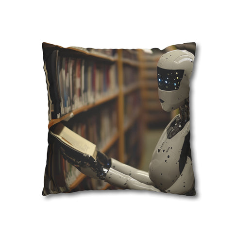 Robot Librarian in Digital Archives Double-Sided Square Cushion Cover