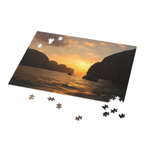 Vibrant sunset Maya Bay jigsaw puzzle with intricate details, 10" x 8"