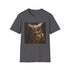 Steampunk owl charcoal t-shirt with intricate gears and cogs design