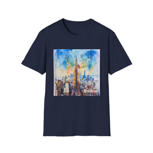 Empire State Building watercolor skyline t-shirt, charcoal, regular fit.