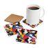 Vibrant abstract corkwood coaster set, square shape, colorful modern pattern.