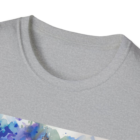 Parisian Skyline Watercolor Eiffel Tower T-Shirt in Charcoal, Size S