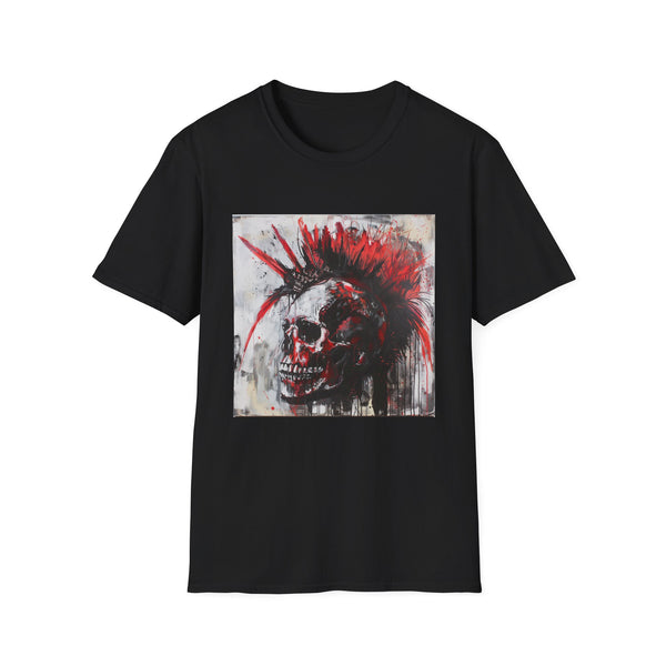 Charcoal cotton T-shirt featuring punk rock skull graphic with rebellious flair