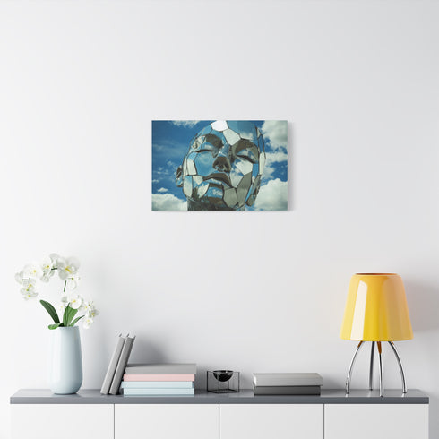 Mirror Fragments Forming a Face in Sky Stretched Canvas Wall Art