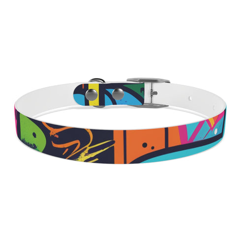 Neon graffiti dog collar in black onyx, urban style statement.
