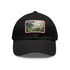 Central Park skyline watercolor baseball cap in white with light brown patch.
