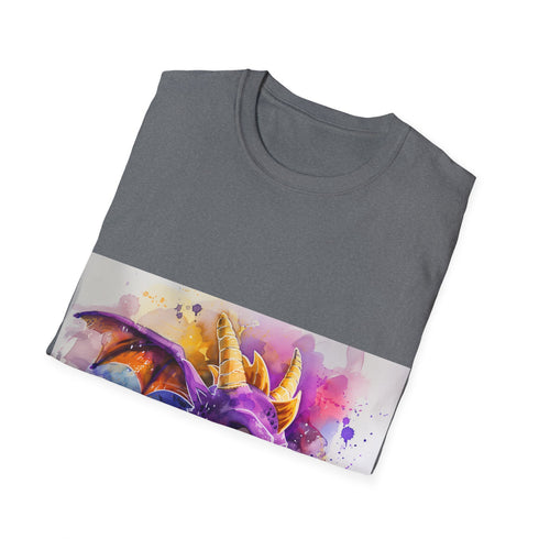 Colorful watercolor Spyro dragon tee in charcoal, size small.