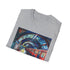Charcoal watercolor T-shirt featuring vibrant London Tube design in soft cotton