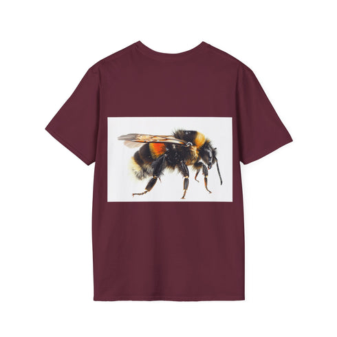 Charcoal cotton tee with vibrant bumblebee watercolor design on crew neck